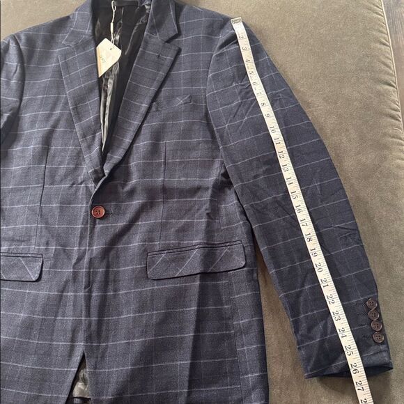 Men’s Dark Blue Plaid Slim Fit 3 Piece Business Formal Suit Jacket 42 Pants 40 - Picture 6 of 14